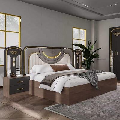 Ingrosso Set di mobili per camera da letto moderni turchi Completo 5 pezzi King Size Camera da letto Cornice in legno Casa Arredamento Set per camera da letto