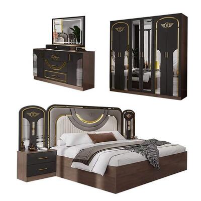 Ingrosso Set di mobili per camera da letto moderni turchi Completo 5 pezzi King Size Camera da letto Cornice in legno Casa Arredamento Set per camera da letto