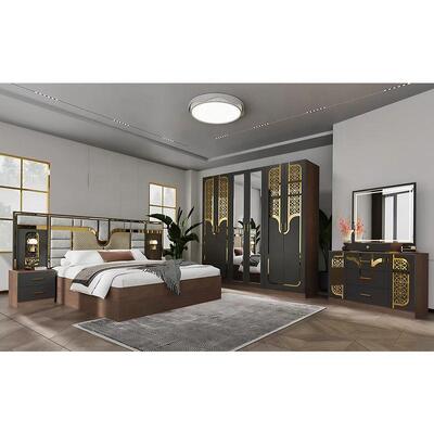 Ingrosso Set di mobili per camera da letto moderni turchi Completo 5 pezzi King Size Camera da letto Cornice in legno Casa Arredamento Set per camera da letto