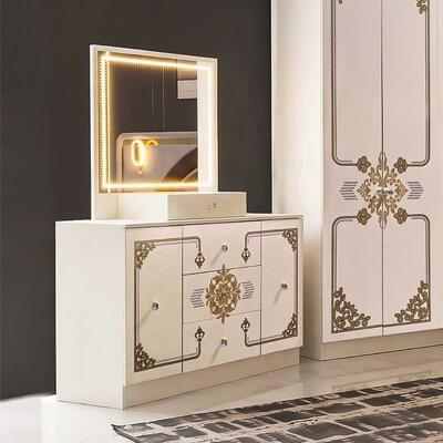 Modern Luxury White Gold Complete Bedroom Sets High Gloss LED Headboard King Size Bed In legno Master Frame Set di mobili per la camera da letto