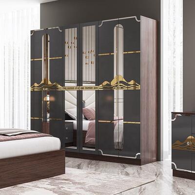 Set di mobili moderni di lusso per camera da letto, struttura in legno, letto king-size grigio lucido, suite per camera da letto principale, mobili per camera da letto turchi