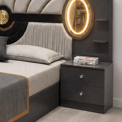 Set completo di camera da letto turco Royal Luxury King Size Camera da letto Suite illuminata Testa in legno Inquadratura moderna Arredamento da letto Set