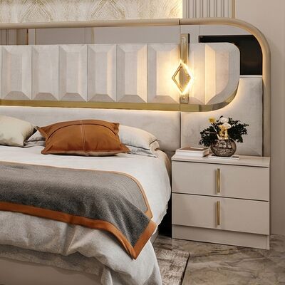 Set completo di lusso reale ad alta lucentezza per camera da letto, letto king size, set di mobili per camera da letto in legno a 5 pezzi, design moderno turco