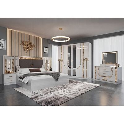 Set completo letto king size turco all'ingrosso Lussuosi set da camera da letto per adulti con struttura in legno Set di mobili moderni per camera da letto