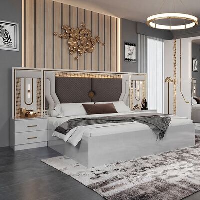Set completo letto king size turco all'ingrosso Lussuosi set da camera da letto per adulti con struttura in legno Set di mobili moderni per camera da letto
