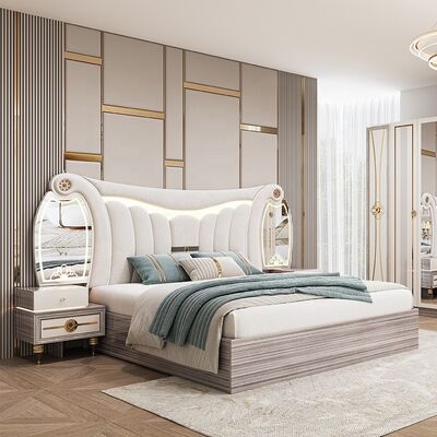 Set di mobili per camera da letto moderna King Size Lusso Letto matrimoniale con testiera illuminata Set con struttura in legno Set completo per camera da letto principale turca