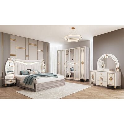 Set di mobili per camera da letto moderna King Size Lusso Letto matrimoniale con testiera illuminata Set con struttura in legno Set completo per camera da letto principale turca