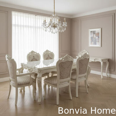 Set di tavoli da pranzo in legno massello stile europeo per 8 persone con sedie, mobili da sala da pranzo, classici set da pranzo di lusso in legno per 8