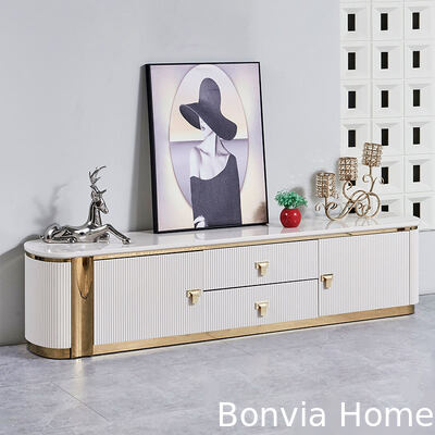 Modern Luxury Living Room TV Stand Arredamento per la casa Alloggiamento di alta qualità Bianco rettangolare Grande e lungo armadietto TV in legno