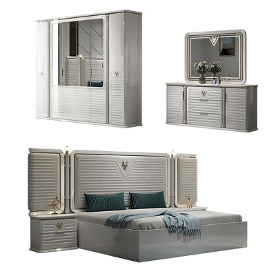 Nuovo design Completo Set camera da letto moderna 5 pezzi doppio doppio telaio in legno completo moderno lusso king size Set mobili camera da letto