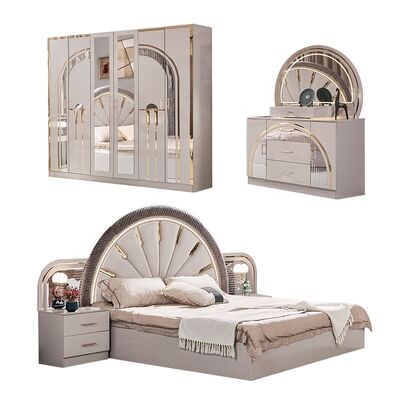Set completo di mobili per camera da letto turco moderno Lussureggiante grandezza king letto 5 pcs Cornice di legno economico Set completo di mobili per camera da letto piccola