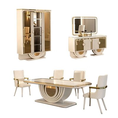 Mobili di lusso per sala da pranzo in oro bianco, tavolo da pranzo moderno, set da 6 posti, sedie rettangolari, set da pranzo in legno per casa e ristorante