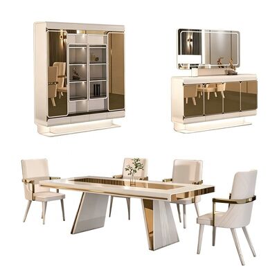 Set di mobili completi di lusso per sala da pranzo reale, arredamento per la casa, ristorante, tavolo da pranzo moderno in legno rettangolare, set da 6 posti con sedie