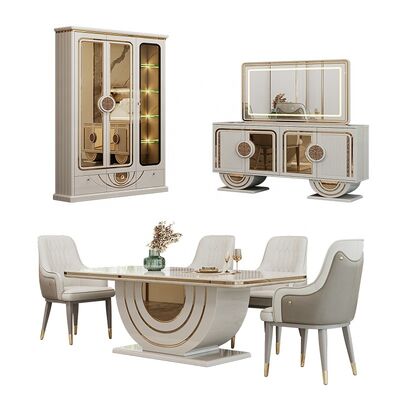 Set di mobili completi di lusso per sala da pranzo reale, arredamento per la casa, ristorante, tavolo da pranzo moderno in legno rettangolare, set da 6 posti con sedie